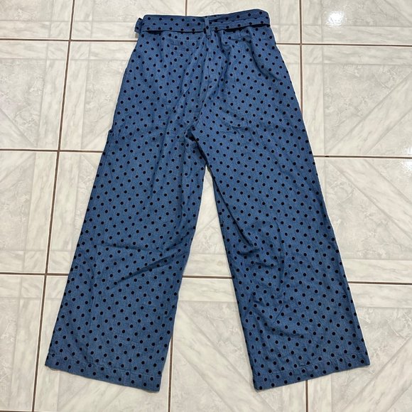 ICHI Polka Dot Chambray High Waisted Pants Womens Size Small Wide Leg Culottes - Picture 11 of 12
